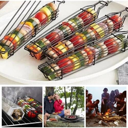 1pc Barbecue Baskets Portable Non-stick BBQ Net Barbecue Rack Sausage Barbecue Kebab Centralized Barbecue