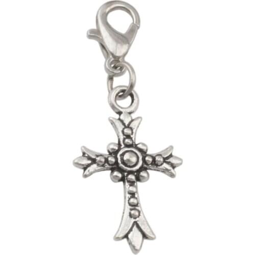 100Pcs/lots Zinc Alloy Crucifix Cross Charms Bead With Lobster Clasp Fit Charm Bracelet DIY Jewelry 15x38mm A-269b
