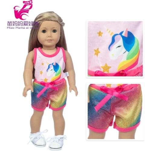18 Inch Girl Doll Rainbow Color Vest Unicorn Pants 43 Cm Baby Doll Clothes Baby Girl Gifts