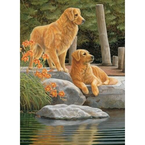 5D Full Diamond Painting Cross Stitch kit Riverside dog diy Diamond Embroidery pattern Diamond Mosaic picture rhinestone paste