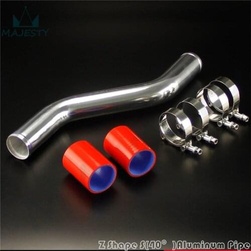 50 mm 2" Z / S Shape Aluminum Turbo Intercooler Pipe silver + silicone hose RED + clamps