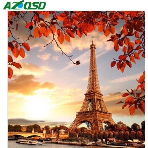 AZQSD Diamond Painting Mosaic Iron Tower Full Square Drill Decor For Home Diamond Embroidery Sale Fall Landscape Handmade Craft