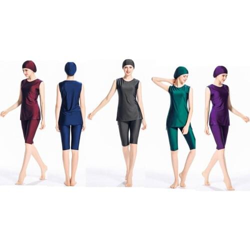 Middle Eastern Womens Conservative Swimsuit Sleeveless Cropped Trousers Solid Color Womens Beach Split Swimsuit 6 Colors