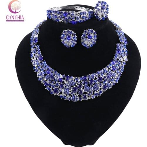 CYNTHIA Elegant Silver Color Leaf Crystal Necklace Bracelet Earrings Ring Bridal Jewelry Sets for Women Prom Wedding Jewelry