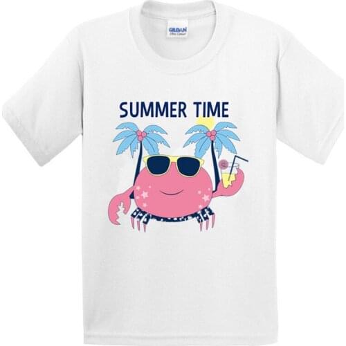 Kids Summer Time Printed Design 100% Cotton ANIMAL Crab T Shirt Boys/Girls Short COOL Hip Hop Tops Children Cute T-Shirt,GKT036