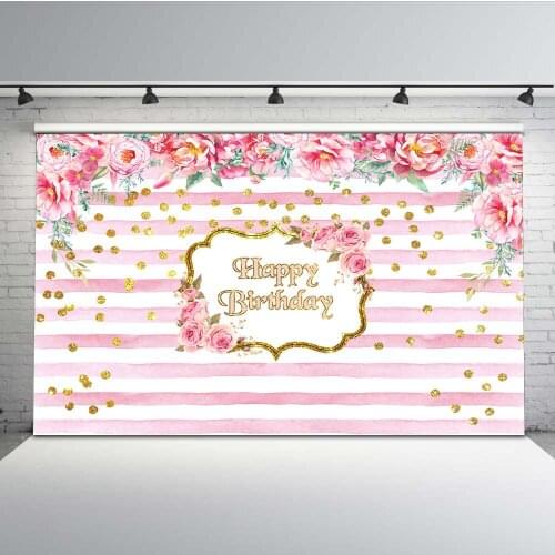 Mehofoto Birthday Party Background White Pink Stripe Photo Backdrop Booth Studio Floral Customize G-416