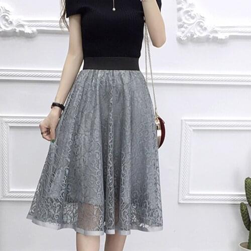 Skirt Tutu Elegant Summer Mesh Women Female Pleated Lace Solid Casual Gauze Knee-length Natural Ages 18-35 Years Old