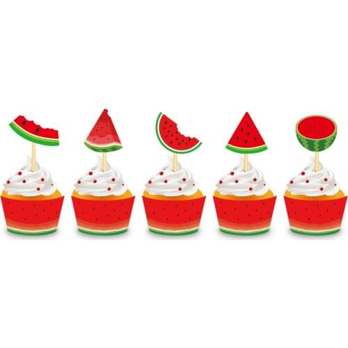 Hawaii Sweet Watermelon Fruit Cake Topper Wrapper Baby Shower Party Decorations Birthday Cupcake Decorating Supplies Decorations