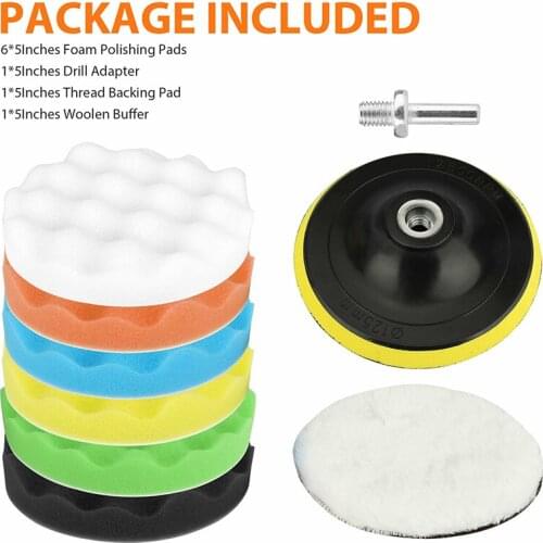 9pcs 5'' Car Sponge Foam Polishing Pads Thread Backing Pad For Drill Polisher Cleaning Tools Woolen Buffer Buffing Sponge Pad