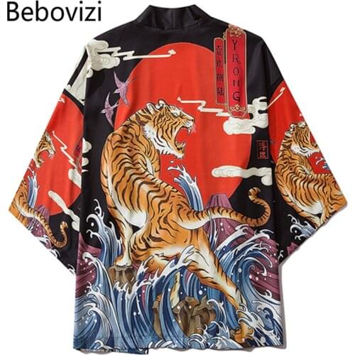 Bebovizi Chinese Style Tiger Yukata Kimono Woman Cardigan Japanese Kimono Traditional 2020 Japan Streetwear Men Loose Clothing