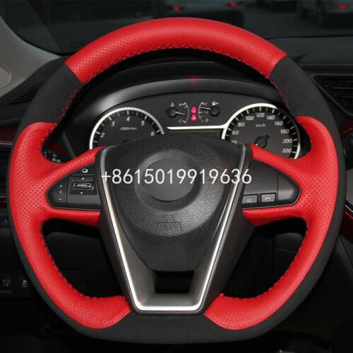 Red Leather Black Suede Car Steering Wheel Cover Wrap Cover Car interior decoration for Nissan Lannia 2015 Maxima 2016