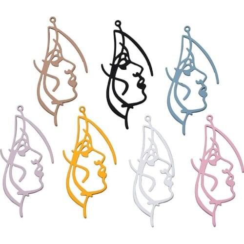 24*50mm Brass Spray Paint Multicolor Single Hanging Hollow Retro Face Earring Pendant DIY Bracelet Necklace Accessories