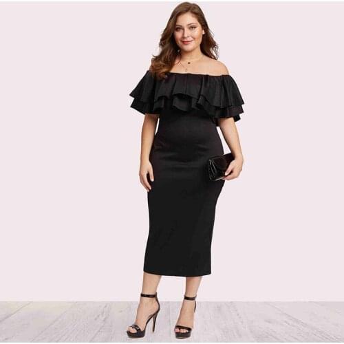 Summer dresses dresses for women casual Collage solid color sexy word shoulder plus size women clothing Dress vintage