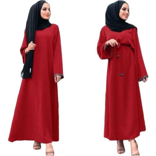 LR182 Elegant adult Muslim pure color Abaya Arab Turkish Singapore Jilbab Dubai Long Dress Muslims Women Dresses Islamic dress