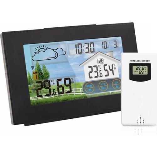 Weather Station Digital Alarm Clock Touch Screen Thermometer Hygrometer Desk Clock With Temperature Weather Forecast Display