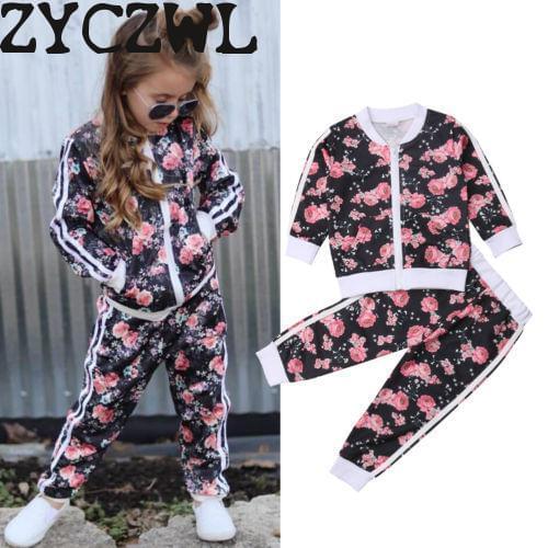 Fashion Sportswear Floral Toddler Baby Kids Boy Girl Outfits Clothes Tops +pants