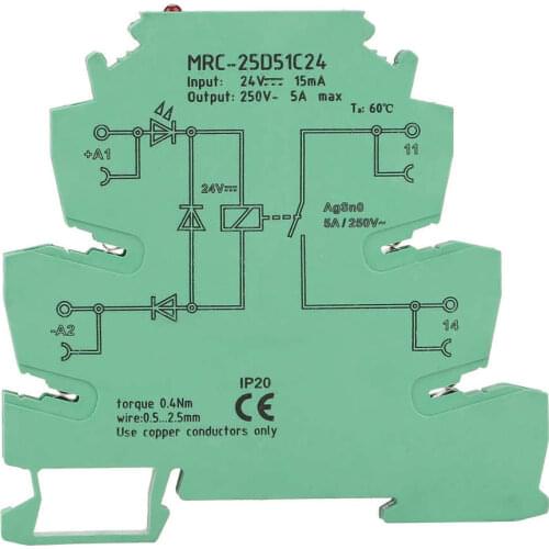 MRC-25D51C24 PLC Interface Relay 24V DCto 250V AC Electromagnetic Relay Module 5A NO