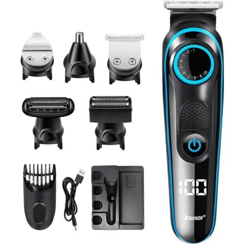 Multi-Function 5-In-1 LCD Digital Display Hair Clipper Set Adjustable Current-Limiting Travel Portable Facial Care Beauty Tool
