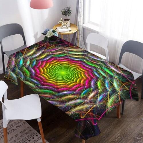 Customizable 3D Tablecloth Colorful Fractal Pattern Washable Cloth Rectangle Round Table Cover Party Wedding Decoration