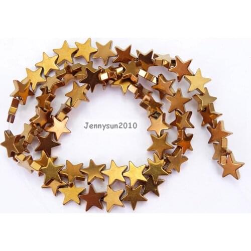 Natural 10mm Metallic Copper Hematite Gems stone Flat Star Beads 16'' for Jewelry Making Crafts 10 Strands/Pack
