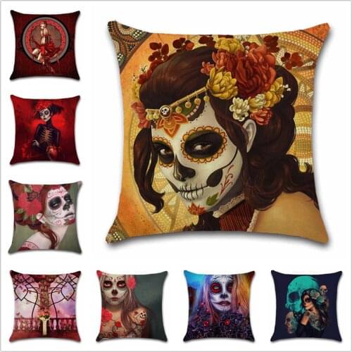 Skull Mexico death day Gothic girl Linen cushion Cover Decoration Home sofa chair seat car friend office gift Throw pillowcase