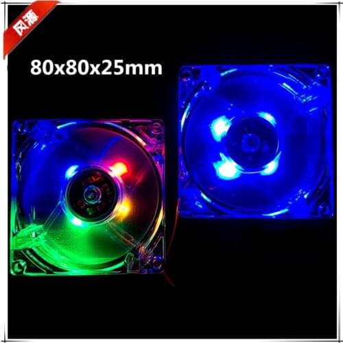 New 8025 80MM 80x80x25mm Led Cooling Fan with Multicolor and Blue Computer Case Fan with 3PIN 4D Connector