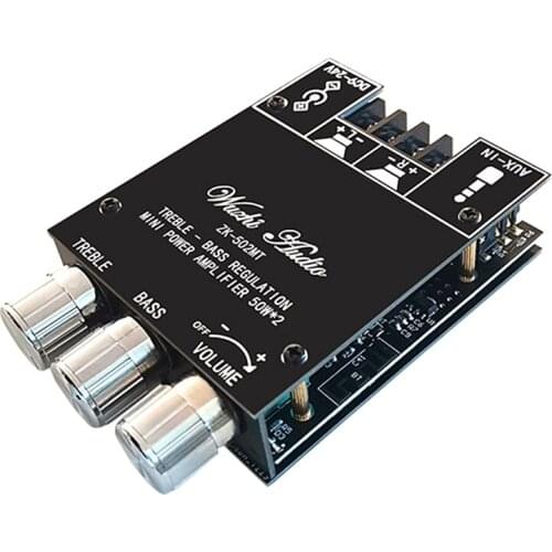 502MT 2X50W Bluetooth 5.0 Subwoofer Amplifier Board 2.0 Channel High Power Audio Stereo Amplifier Board AUX Bass AMP
