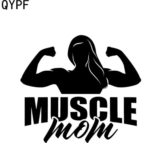 QYPF 14.7*13.2CM Interesting MUSCLE MOM Fitness Training Decor Car Sticker High Quality Vinyl Black/Silver C16-0348