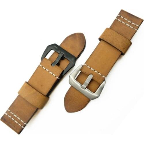 Retro Thick Genuine leather watchband watch band men Wrist watch strap wristwatches band 22 24mm 26mm Brown