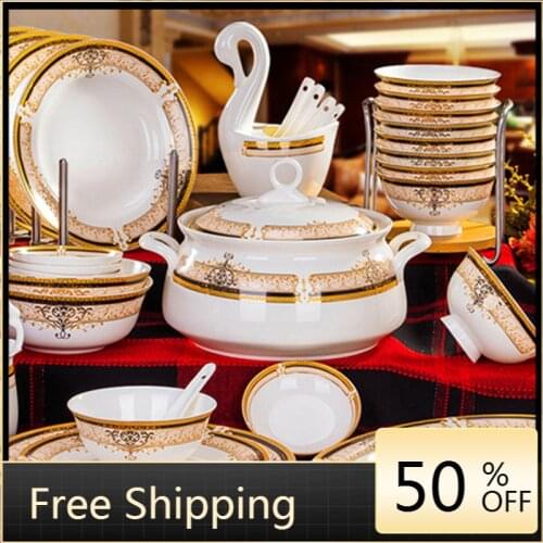 Luxury Plate Set Porcelain Dinner Set Plates And Dishes Serving Dishes Sets Bone China Dining Set Pratos De Jantar Dinner Plates