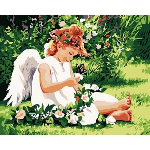 Hand painted 40*50cm 1Set DIY Digital Oil Painting By Numbers quadros Home decor Modern Canvas painting Cute angel Picture DY020