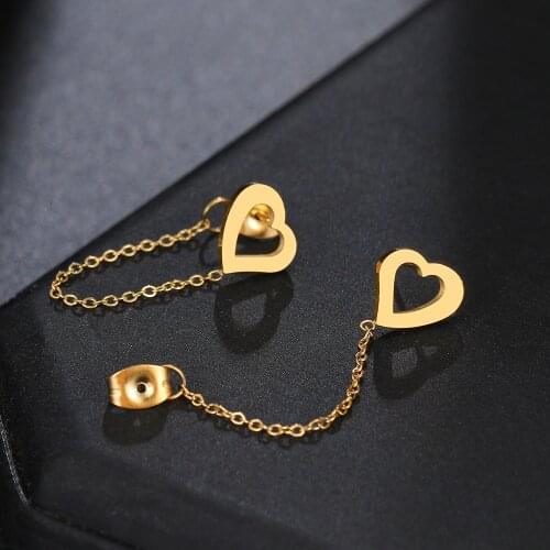 Stainless Steel Earrings 2021 Trend Classic Style Hollow Heart Outline Shape Fashion Tassel Chain Earrings For Women Jewelry