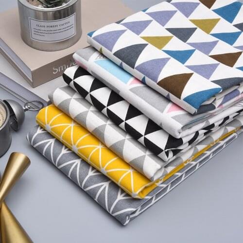 Width 57'' Geometric Stripe Printed Cotton Linen Fabric By The Yard For Sofa Linen Pillow Cushion Tablecloth Material