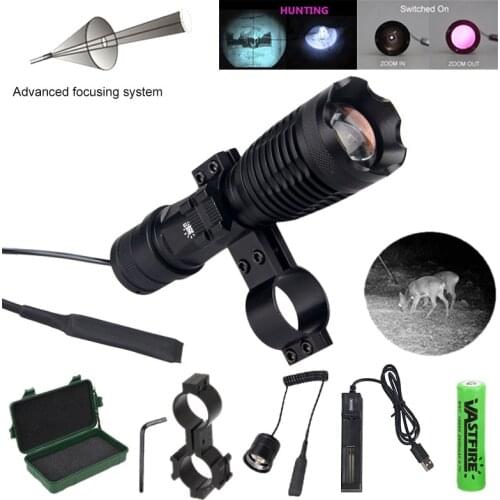 Tactical Water Resist Infrared Zoomable Hunting Flashlight 850nm IR Night Vision Handheld Torch + Mount+ Remote Switch+Gift Box