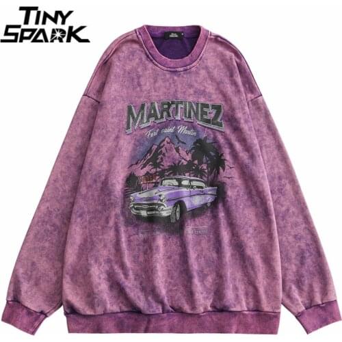 Hip Hop Washed Sweatshirt Streetwear Pullover Car Tree Letter Print Harajuku Sweatshirt 2021 Men Autumn Cotton Casual Pullover