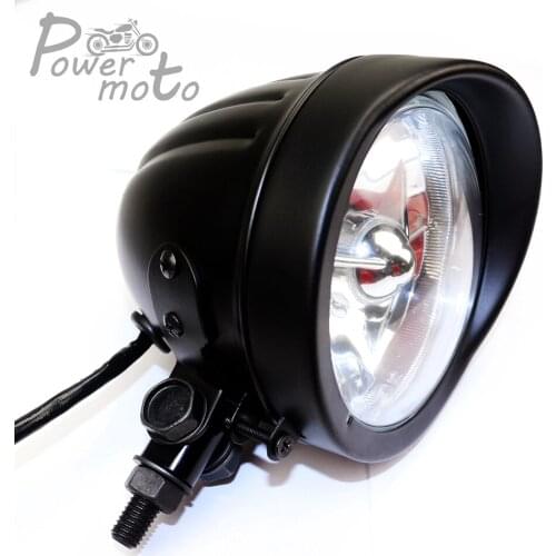Universal Motorcycle 4.5" Front Headlight Black H4 12V 55/60W Head Lamp Light for Harley Softail Dyna Chopper Bobber Cafe Racer