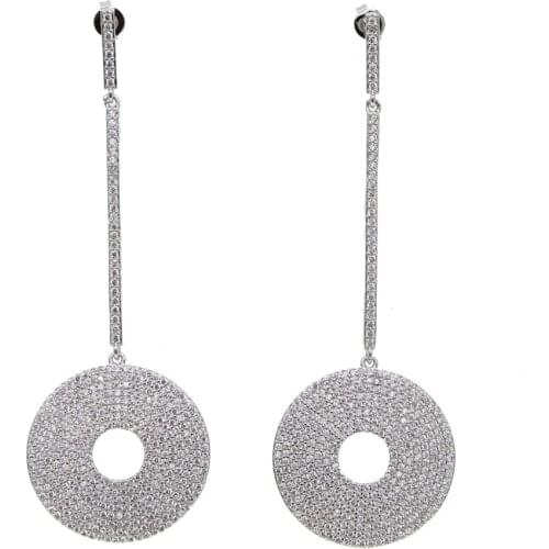 High Quality 21mm Round Cubic Zircon Earrings for Women Ladies Girls CZ Crystals long dangle Earrings silver Color Jewelry