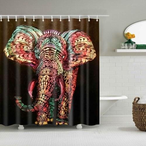 Elephant Shower Curtain for Bathroom Set with Hooks Polyester Fabric