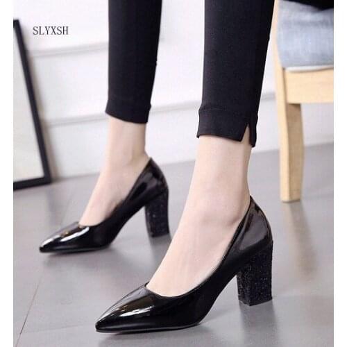 SLYXSH 2018 autumn sexy prom wedding shoes female Square heel Pointed Toe Single shoes female high heels