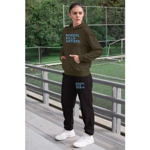 Angemiel Wear School Lion Women Tracksuit Set Green Hooded Sweatshirt Black Sweatpants