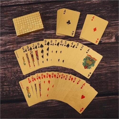 1 Set Waterproof Gold Color Poker Playing Foil Pleated Plaid Play Cards Deck Magic Card Party Plastic Party Family Meet Games