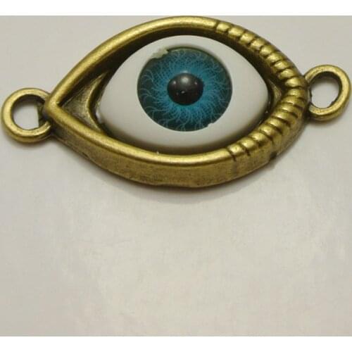 10 Bronze Tone Blue Evil Eye Pendants Connector Charm 30X15mm