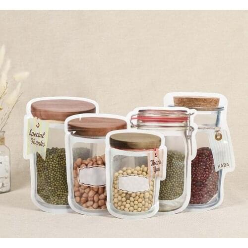 10pcs Portable Ziplock Cookies Snack Bag Reusable Mason Jar Bottle Bags Food Sealing Storage Bag Fridge Organizer Zipper Bags