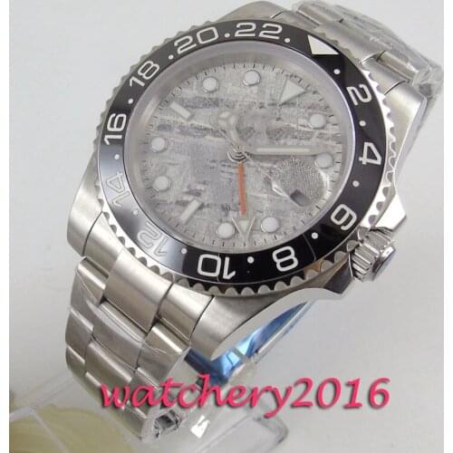 40mm BLIGER sterile gray dial GMT date sapphire glass automatic mens watch