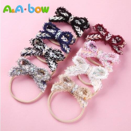 8PCS/Lot knitted Bow Nylon Headband forBaby Girls,Tassel Bowknot Hair Accessories ,Cute Headwear Hairbands Birthday Gifts