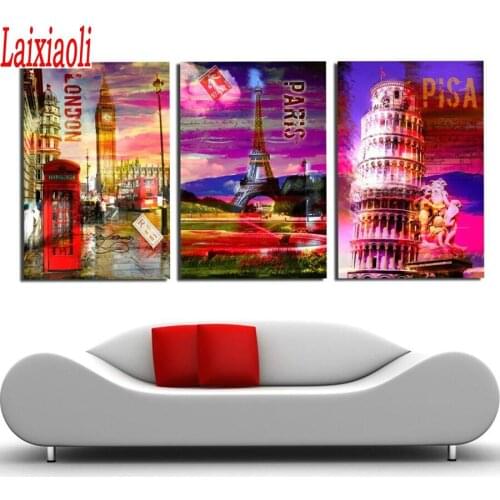 London Big Ben Paris landscape diamond Painting Wall Decor Full Square/Round Drill 3pcs Rhinestone Embroidery Cross Stitch decor