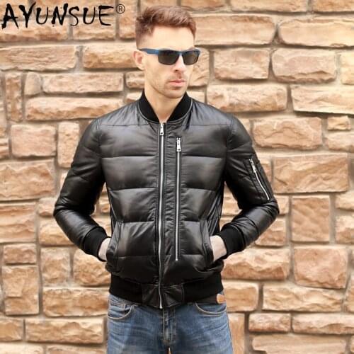 AYUNSUE 2020 Men Clothing Autumn Coat Winter 5XL Mens Genuine Sheepskin Leather coats Down Jacket Baseball Clothes Ropa LXR374