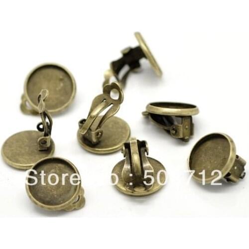 Free shipping!!! Bronze tone 12mm Flat Pad Clip On Earring Findings/Round Cabochon Settings Earring Clips