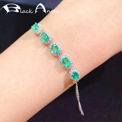 BLACK ANGEL Imitation Natural Sapphire Pigeon Blood Red Emerald Bracelet For Women Crystal Gemstone Silver Jewelry Wedding Gift