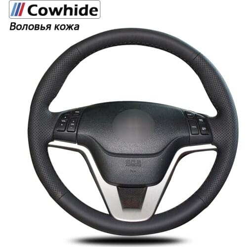 Black Genuine Leather Car Steering Wheel Cover for Honda CR-V CRV 2007 2008 2009 2010 2011